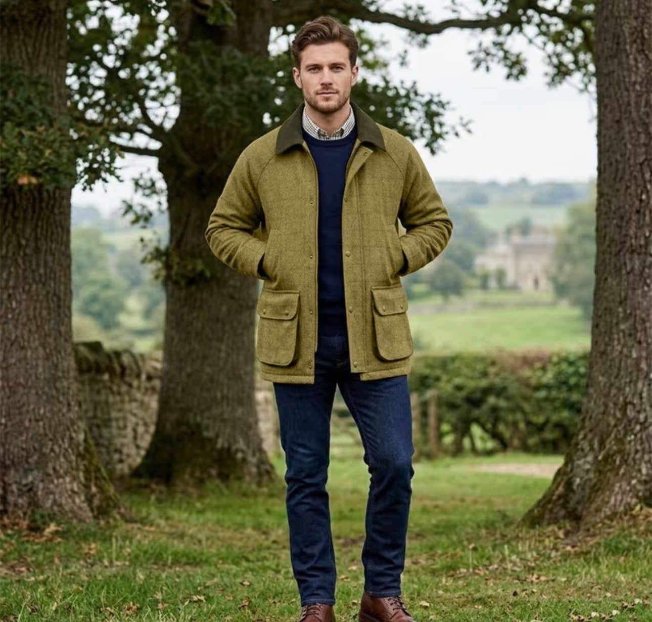 Men’s country shooting tweed jacket fully padded waterproof