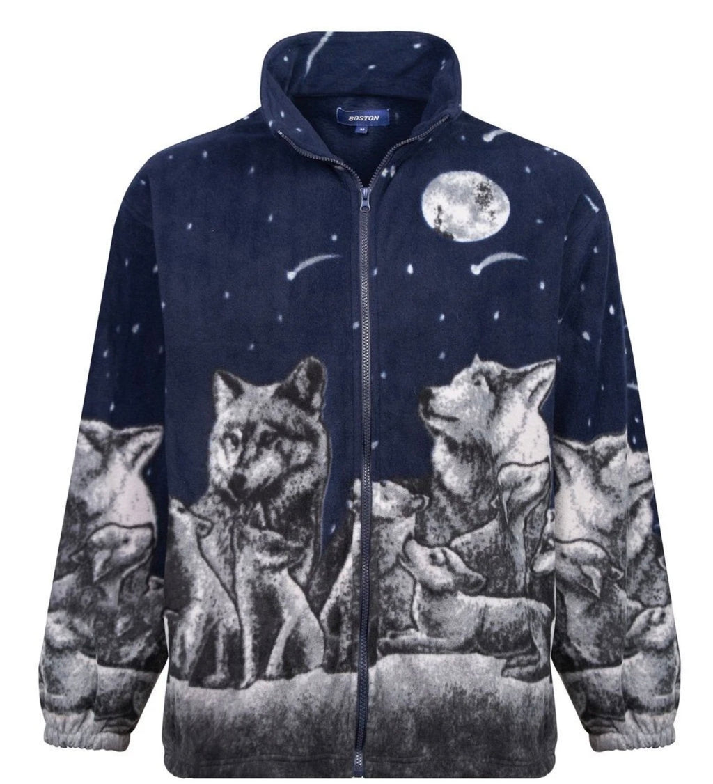Unisex animal print collar fleece zip jacket fully padded