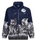 Unisex animal print collar fleece zip jacket fully padded