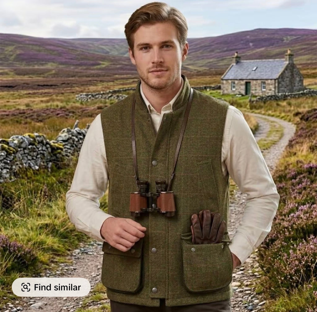 Men’s country tweed padded shooting gilet
