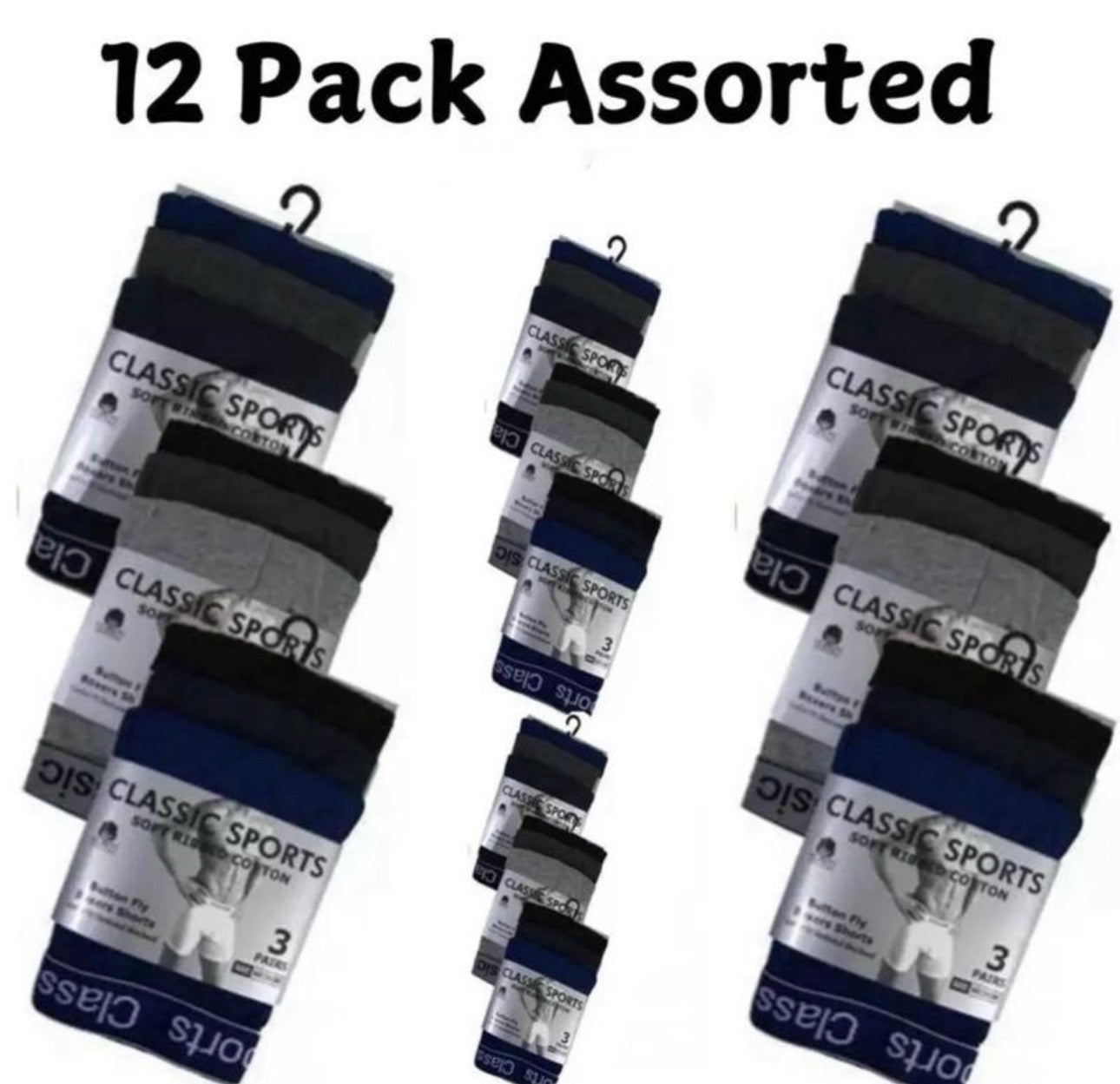 Men’s button boxers cotton 12 pairs