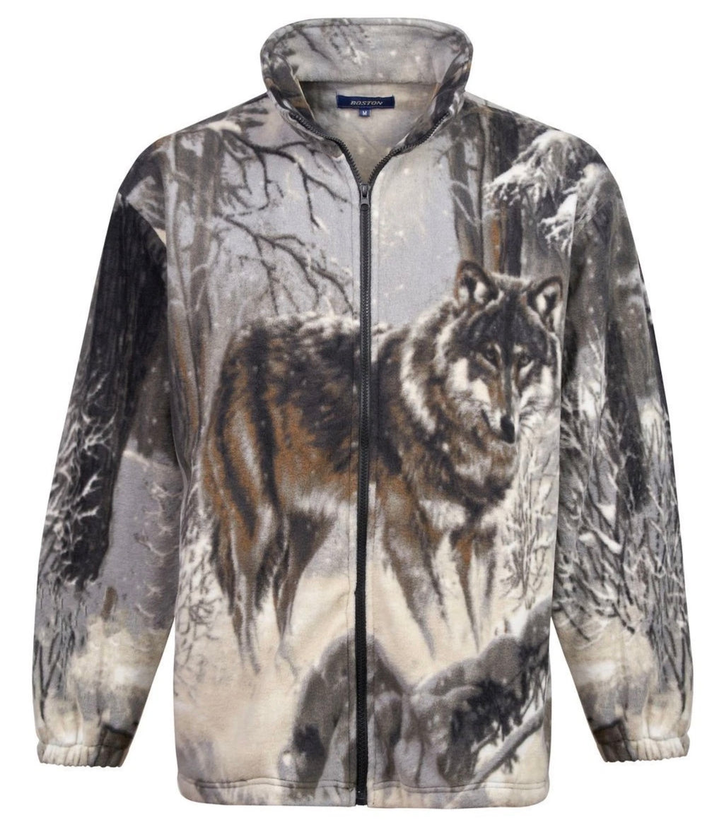 Unisex animal print collar fleece zip jacket fully padded