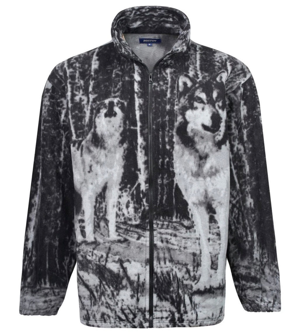 Unisex animal print collar fleece zip jacket fully padded