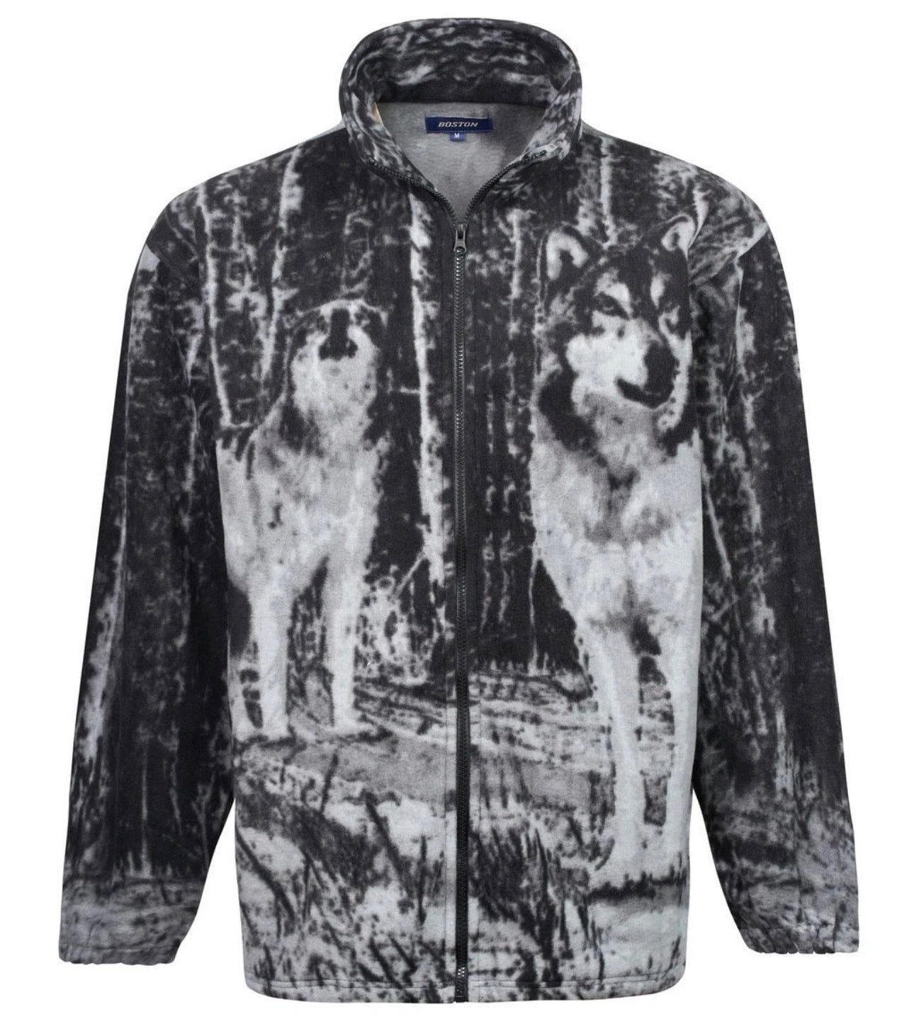 Unisex animal print collar fleece zip jacket fully padded